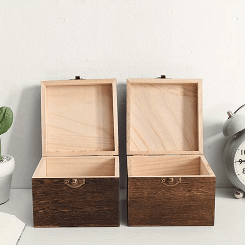 1pc Caixa de Joias Vintage em Madeira Reciclada com Tampa Queimada - Organizador Rústico Hexagonal para Mesa com Dobradiças Douradas e Fechadura, Armazenamento Multiuso para Joias, Pequenos Objetos e Papelaria - Acabamento Natural, Caixa Decorativa Compacta, Presente