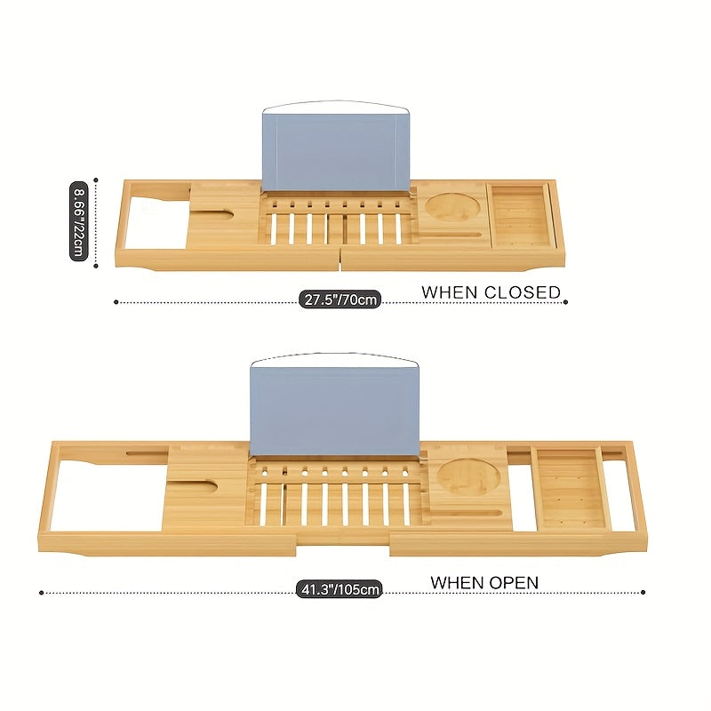 Tabuleiro de Banheira de Luxo, Suporte de Tabuleiro de Banheira em Bambu - Tabuleiro de Casa de Banho de Madeira Expansível, Adequado para Livros e Tablet Integrado Smartphones e Suporte de Vinho - um Presente para Entes Queridos, Equipamento e Organização de Armazenamento de Casa de Banho, Prateleira, Amarelo