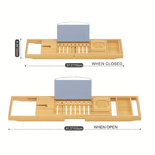 Tabuleiro de Banheira de Luxo, Suporte de Tabuleiro de Banheira em Bambu - Tabuleiro de Casa de Banho de Madeira Expansível, Adequado para Livros e Tablet Integrado Smartphones e Suporte de Vinho - um Presente para Entes Queridos, Equipamento e Organização de Armazenamento de Casa de Banho, Prateleira, Amarelo