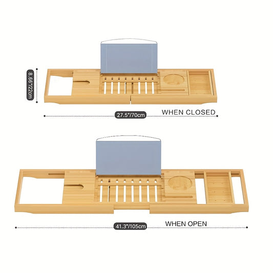 Tabuleiro de Banheira de Luxo, Suporte de Tabuleiro de Banheira em Bambu - Tabuleiro de Casa de Banho de Madeira Expansível, Adequado para Livros e Tablet Integrado Smartphones e Suporte de Vinho - um Presente para Entes Queridos, Equipamento e Organização de Armazenamento de Casa de Banho, Prateleira, Amarelo
