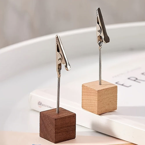 7 Peças de Grampos de Nogueira Natural Resistente, para Cafés, Mesas de Casamento - Etiquetas de Preço, Fotos, Cartões de Visita, Organizadores de Mesa - Grampos de Madeira Marrom Elegantes para Uso Doméstico e Comercial, Grampos de Jacaré com Design em Metal