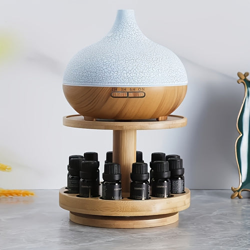 Expositor de Madeira de Dupla Camada para Óleos Essenciais em Estilo Vintage Simples - Adequado para Decoração de Quarto, Banheiro e Penteadeira, Prateleiras Utilitárias