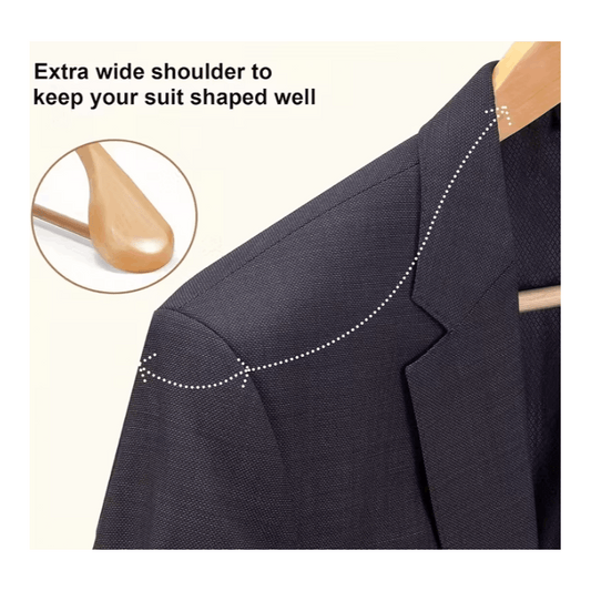 Conjunto de 10 Cabides de Madeira com Ombros Extra-Largos | Madeira Natural Lisa e Luxuosa, Ganchos Giratórios 360°, Varas Antiderrapantes para Calças, Design Resistente para Evitar Deformação de Roupas, Adequado para Ternos, Vestidos, Jaquetas, Calças, Organização de Guarda-Roupa