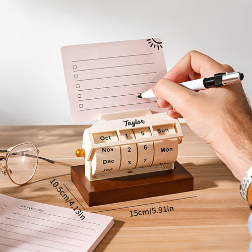 Um Ornamento de Calendário de Aba de Madeira Criativo Personalizável. O Calendário Pode Ser Virado Manualmente para Mudar a Data, o Dia da Semana e o Mês, e Também Tem Funções de Gestão de Tempo de Secretária e Memo. Adequado para Escritórios, Escritórios