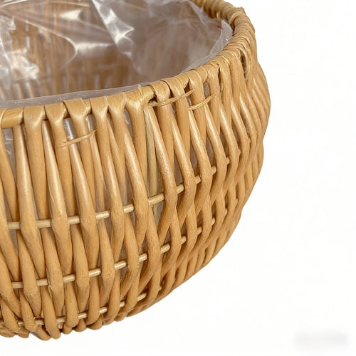 Conjunto de Vaso de Rattan Boho com Tripé de Madeira, 2 unidades/1 unidade, Cesto de Vime Entrançado à Mão com Forro Impermeável, 2 Tamanhos, Respirável, Ideal para Plantas de Interior, Sala de Estar, Varanda, Apartamento, Perfeito para Alugadores, Presente de Jardinagem, Decoração de Casa