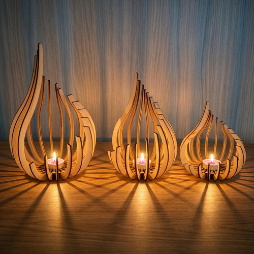 Conjunto de 3 Suportes para Vela de Chá em Formato de Lótus, Base de Vela Estilo Boêmio para Decoração de Casa, Artesanato de Arte DIY Exclusivo, Presente de Decoração de Mesa/Cabeceira para Dia das Mães, Dia dos Pais, Festas (Vela Não Incluída)