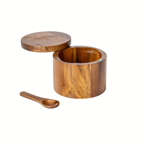 Conjunto de Frascos de Condimentos em Madeira de Acácia | Frasco de Sal, Frasco de Pimenta, Garrafa de Especiarias, Caixa de Armazenamento de Cozinha Selada à Prova de Humidade, Recipiente de Condimentos de Madeira de Alta Qualidade, Uso Duplo para Cozinha e Mesa de Jantar (1 unidade)