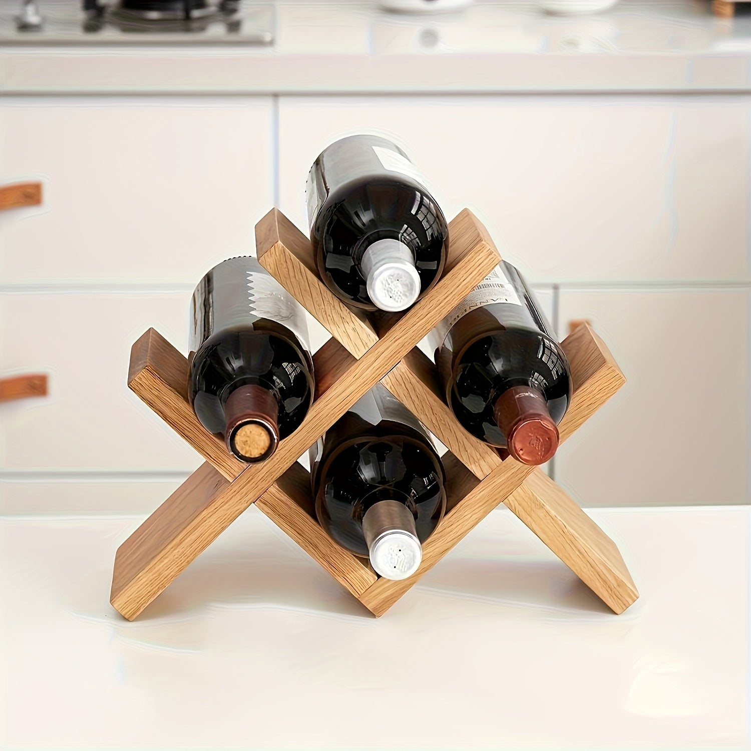 Adega de Vinho em Madeira Maciça Natural - Textura de Grão de Carvalho - Estilo Rústico Country - Suporte Expositor para 6 Garrafas
