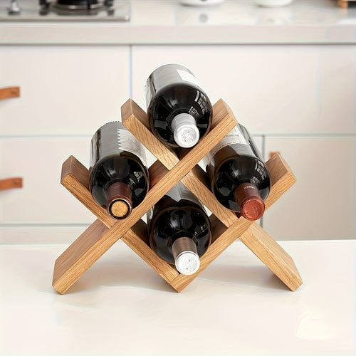 Adega de Vinho em Madeira Maciça Natural - Textura de Grão de Carvalho - Estilo Rústico Country - Suporte Expositor para 6 Garrafas