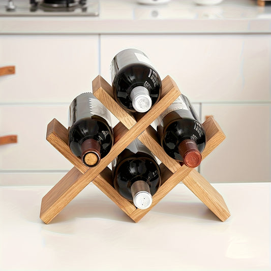 Adega de Vinho em Madeira Maciça Natural - Textura de Grão de Carvalho - Estilo Rústico Country - Suporte Expositor para 6 Garrafas