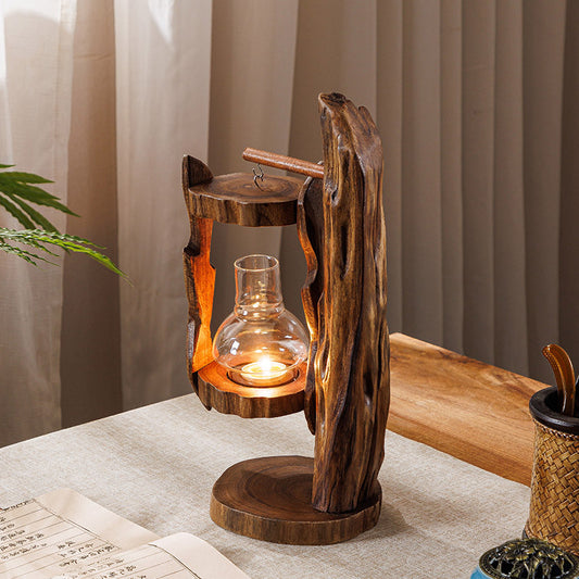 Lanterna de Estilo Rústico, Porta-Velas Criativo, Porta-Velas com Tampa de Vidro, Lanterna Zen à Prova de Vento para Exterior