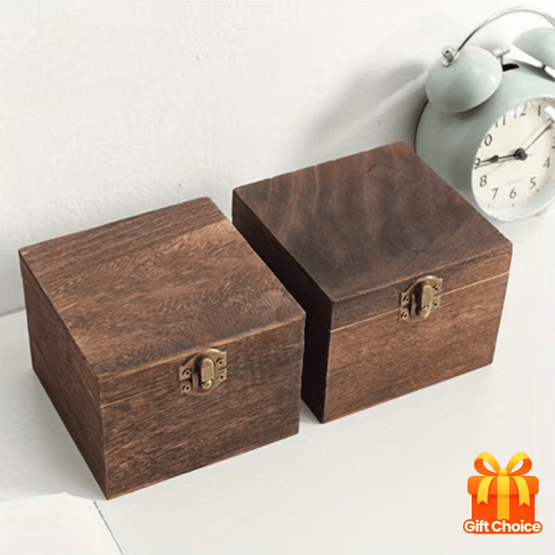 1pc Caixa de Joias Vintage em Madeira Reciclada com Tampa Queimada - Organizador Rústico Hexagonal para Mesa com Dobradiças Douradas e Fechadura, Armazenamento Multiuso para Joias, Pequenos Objetos e Papelaria - Acabamento Natural, Caixa Decorativa Compacta, Presente