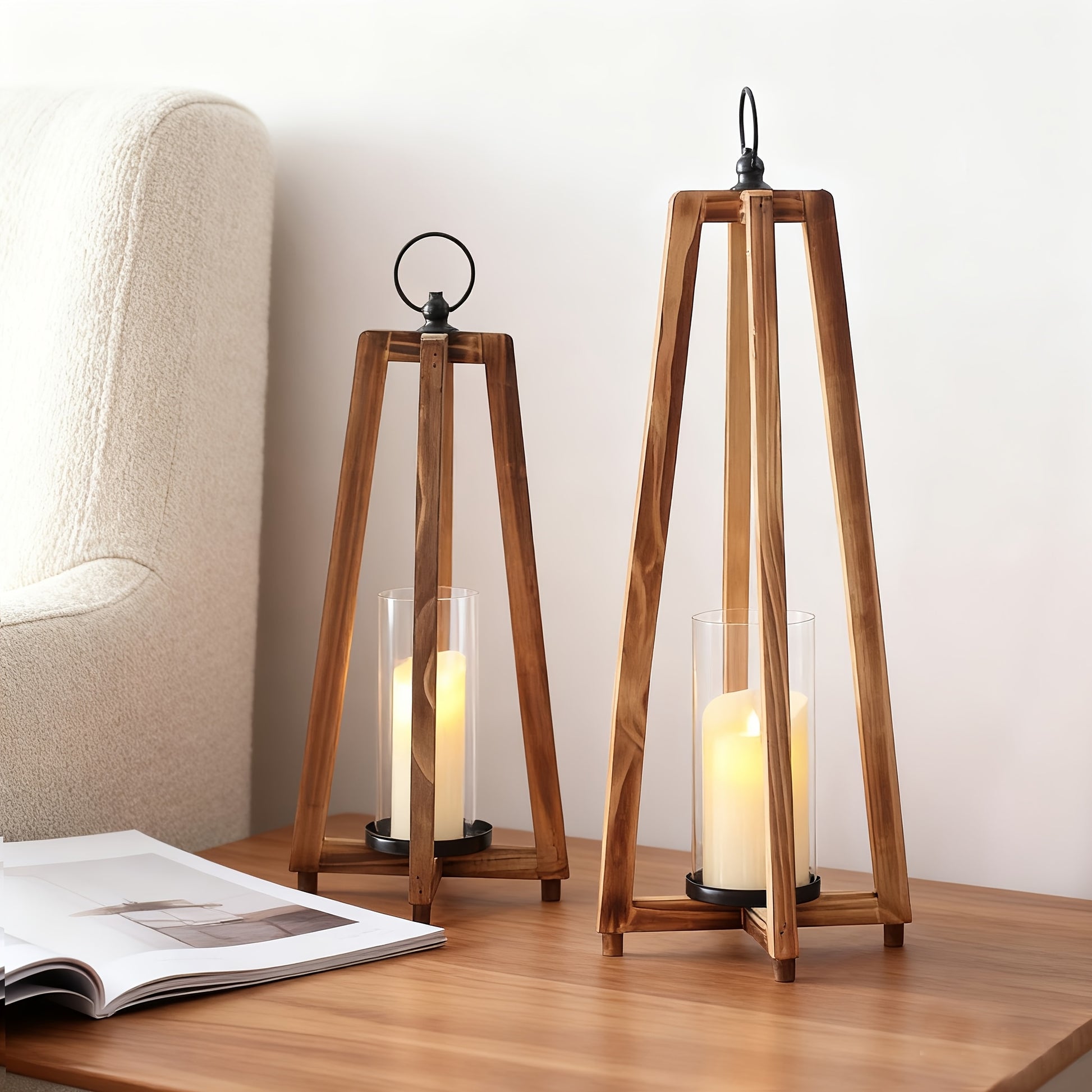 Suporte de Vela Vintage em Madeira em Forma de A - Suporte de Luz de Mesa Dupla Face para Casamentos, Festas, Natal & Páscoa - Centro de Mesa Rústico com Textura de Madeira Envelhecida e Compatibilidade com Velas (Não Necessário)