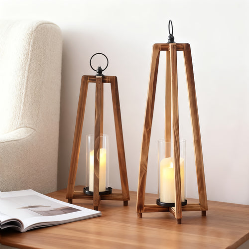 Suporte de Vela Vintage em Madeira em Forma de A - Suporte de Luz de Mesa Dupla Face para Casamentos, Festas, Natal & Páscoa - Centro de Mesa Rústico com Textura de Madeira Envelhecida e Compatibilidade com Velas (Não Necessário)
