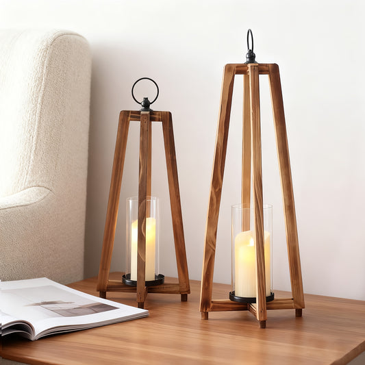 Suporte de Vela Vintage em Madeira em Forma de A - Suporte de Luz de Mesa Dupla Face para Casamentos, Festas, Natal & Páscoa - Centro de Mesa Rústico com Textura de Madeira Envelhecida e Compatibilidade com Velas (Não Necessário)