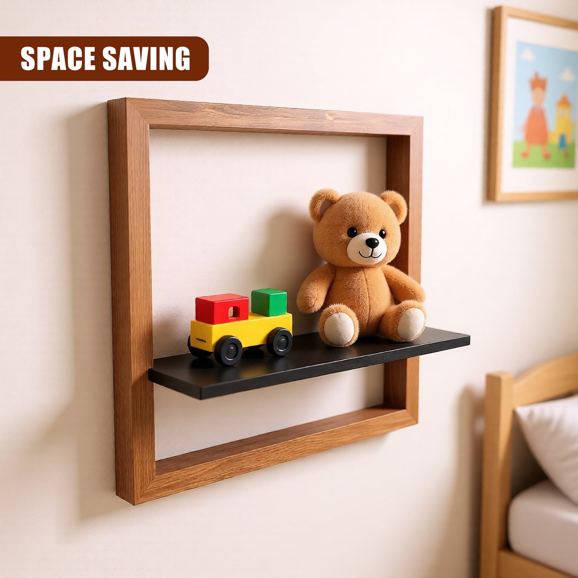 GEEZY Prateleira de Parede Flutuante Quadrada em Madeira 30cm - Caixa 3D Castanha e Preta para Fotos, Plantas e Decoração - Cubo de Exibição Moderno Montado na Parede para Escritório em Casa e Sala de Estar