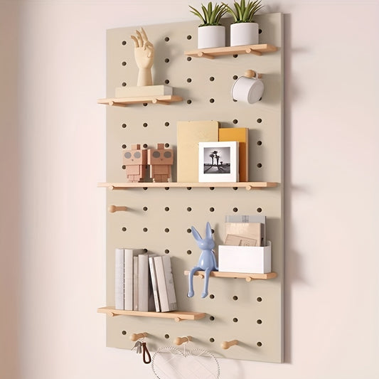 Kit de Organização de Parede com Painel de Ganchos em Madeira Engenhada Multifuncional | Painel de Armazenamento Versátil Montado na Parede com Ganchos e Acessórios, Solução Criativa de Poupança de Espaço para Casa, Escritório e Organização de Cozinha, Acabamento em Madeira Polida, Prateleiras Utilitárias