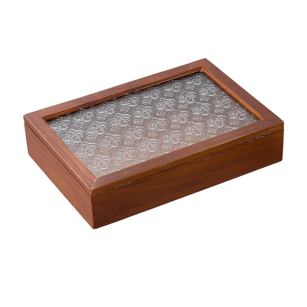 1 peça Caixa de Joias Decorativa Vintage de Madeira Maciça, Caixa de Armazenamento Multiuso para Bugigangas com Tampa de Vidro de Flor de Macieira Silvestre, Organizador de Mesa, Armário, Recipiente para Acessórios Diversos, Caixa de Exibição para Artesanato, Caixas de Presente para Dia dos Namorados e Páscoa, Decoração para Casa e Escritório