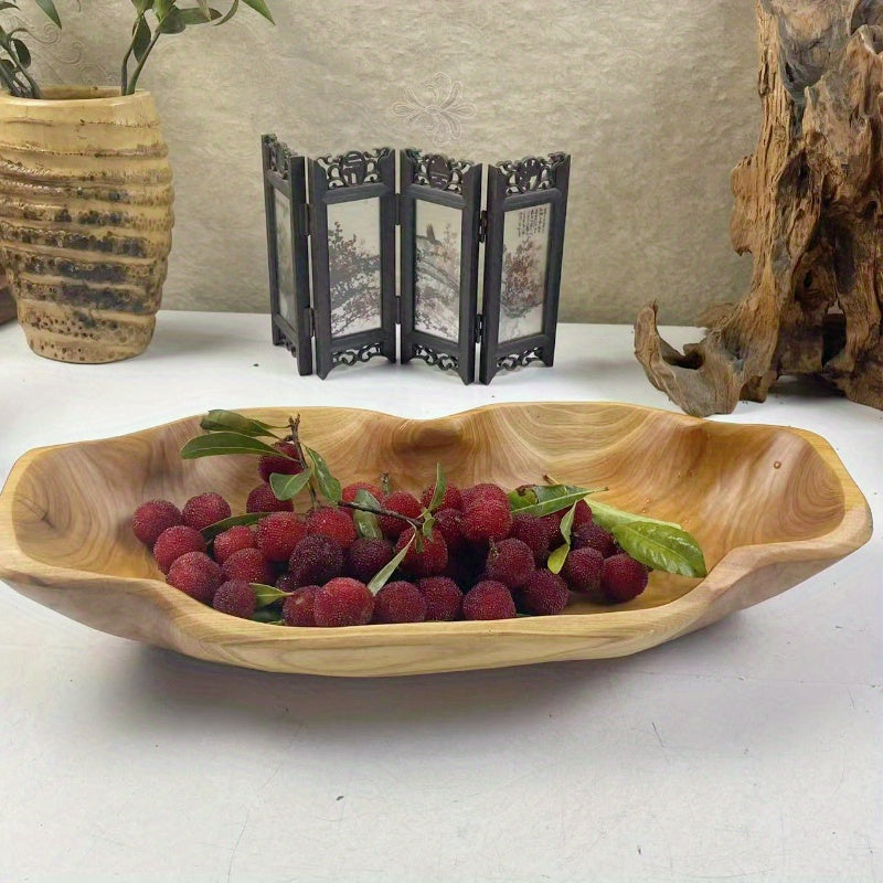 Bandeja Elegante de Madeira Maciça - Perfeita para Frutas, Lanches e Chaves | Ideal para Decoração de Cozinha e Sala de Jantar, Tigela de Frutas, Bandeja de Armazenamento, Combinando Beleza e Praticidade