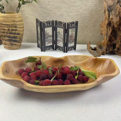 Bandeja Elegante de Madeira Maciça - Perfeita para Frutas, Lanches e Chaves | Ideal para Decoração de Cozinha e Sala de Jantar, Tigela de Frutas, Bandeja de Armazenamento, Combinando Beleza e Praticidade