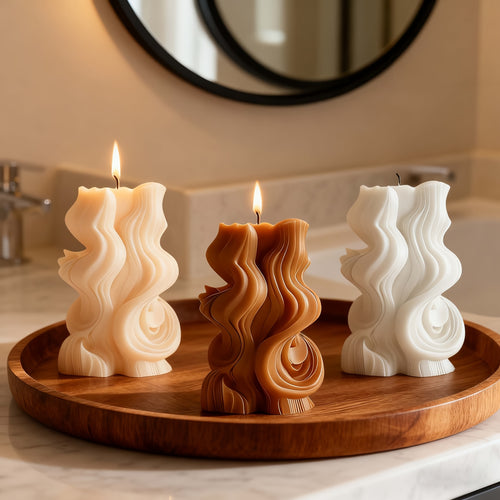 Velas com Textura de Ondas Criativas, para Velas de Decoração de Casa, Adequadas para Decoração de Casa, Adicionando Aconchego a Quartos, Presentes Artísticos para Amigos, Auxiliando na Criação de Ambiente