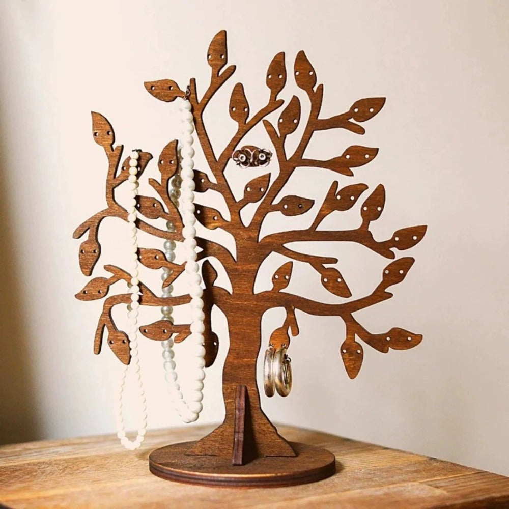 1 peça Suporte de Exibição de Joias Vintage em Madeira em Formato de Árvore com Base de Madeira e Adequado para Casa, Varejo, Feiras de Artesanato - Organizador Rústico para Brincos, Colar, Pulseira, Porta-Anéis, Madeira para Colecionadores, Decoração de Armazenamento para Penteadeira, Torres de