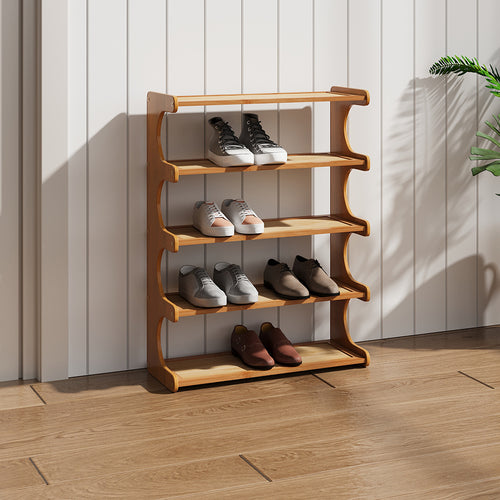 Expositor de Sapatos de 3/4/5 Níveis, Prateleira Organizadora de Armazenamento de Sapatos de Madeira Multiuso, Unidade de Múltiplas Prateleiras, Armário de Calçados Autônomo, Torre de Sapatos Vertical Fina de Grande Capacidade em Bambu, Suporte para Tênis, Organizador de Sapatos para Sala de Estar, Porta de Entrada