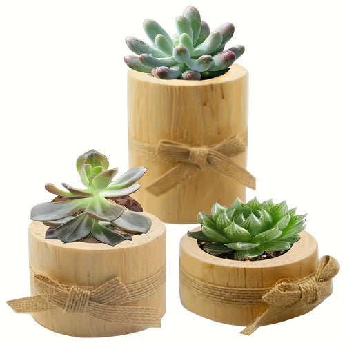 Conjunto de Artesanato em Madeira de 3 peças, 3 peças de Diferentes Tamanhos com Decorações de Laço, Castiçais ou Floreiras Multifuncionais, Estético e Prático, Adequado para Decoração de Casa, Restaurante e Café