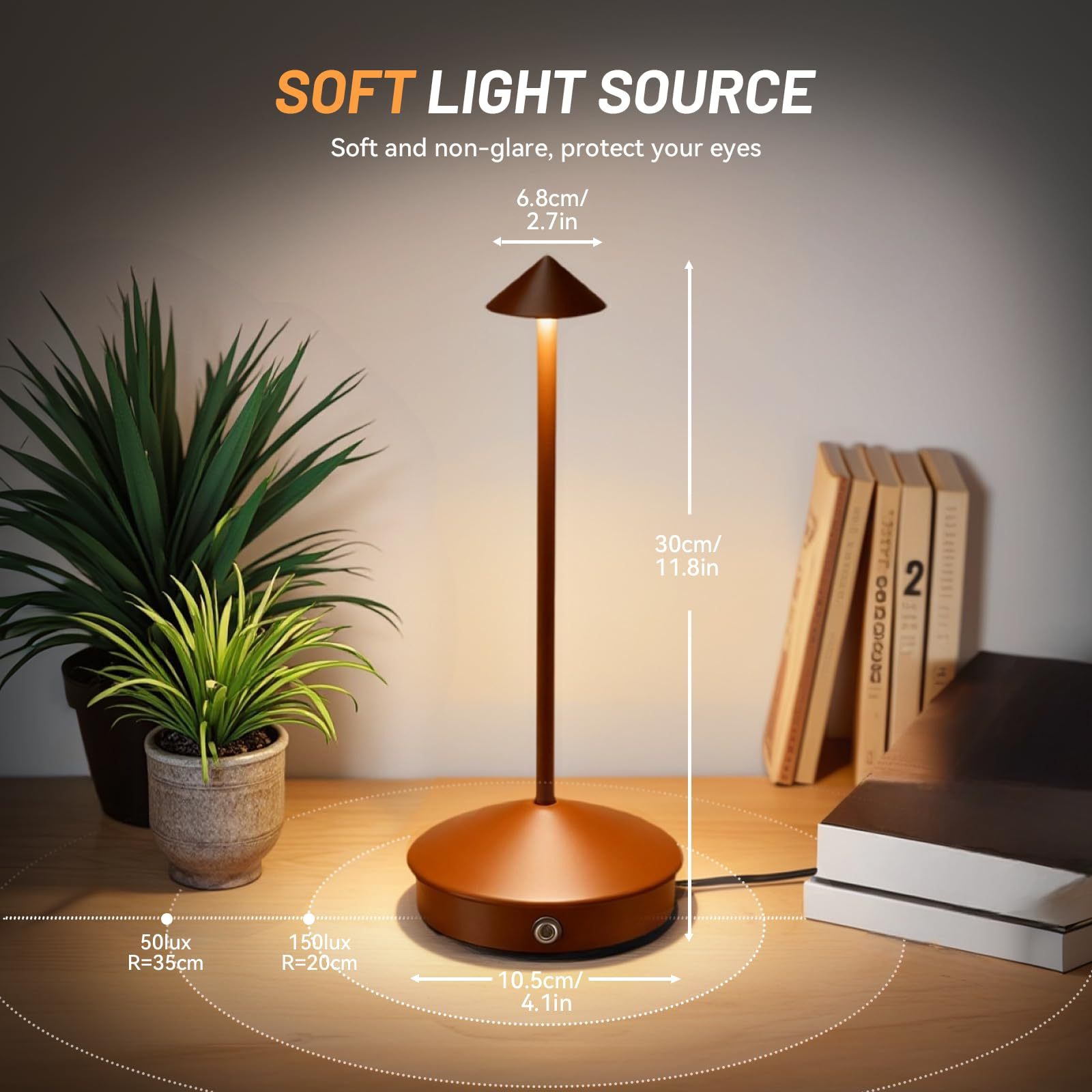 Kit com 2 Luminárias de Mesa sem Fio Portáteis LED Recarregáveis com Toque, Luminárias de Cogumelo com 3 Cores e Dimmer Contínuo para Quarto, Sala de Jantar, Sala de Estar, Acampamento