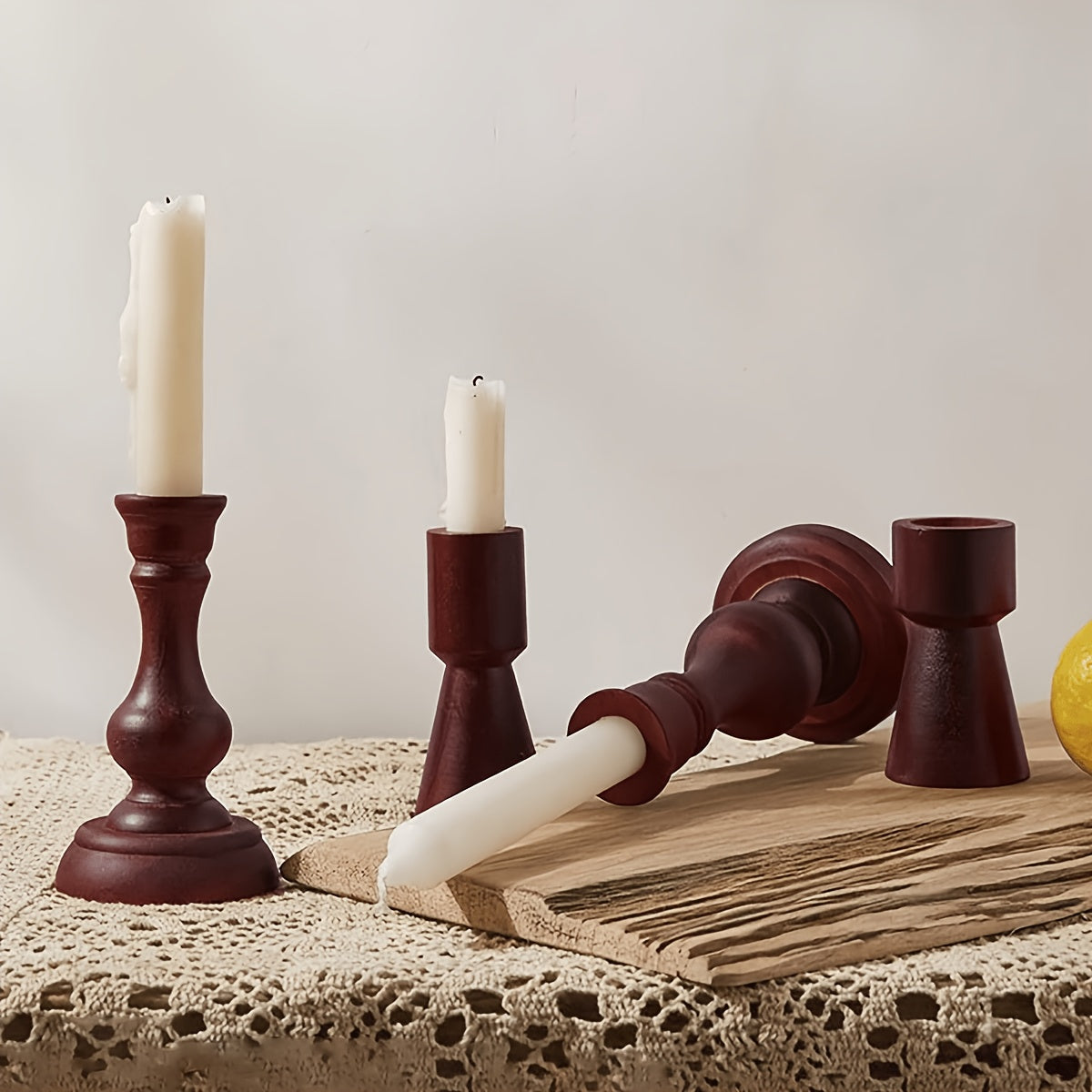 Suporte de Vela de Madeira em Coluna Romana Boêmia 1 pç/2 pçs/3 pçs/4 pçs - Peça Central de Mesa Adequada para Casamentos, para Decoração, para Igreja, para Café, para Festas de Fim de Ano, Castiçal Rústico para Natal, Páscoa, Dia dos Namorados