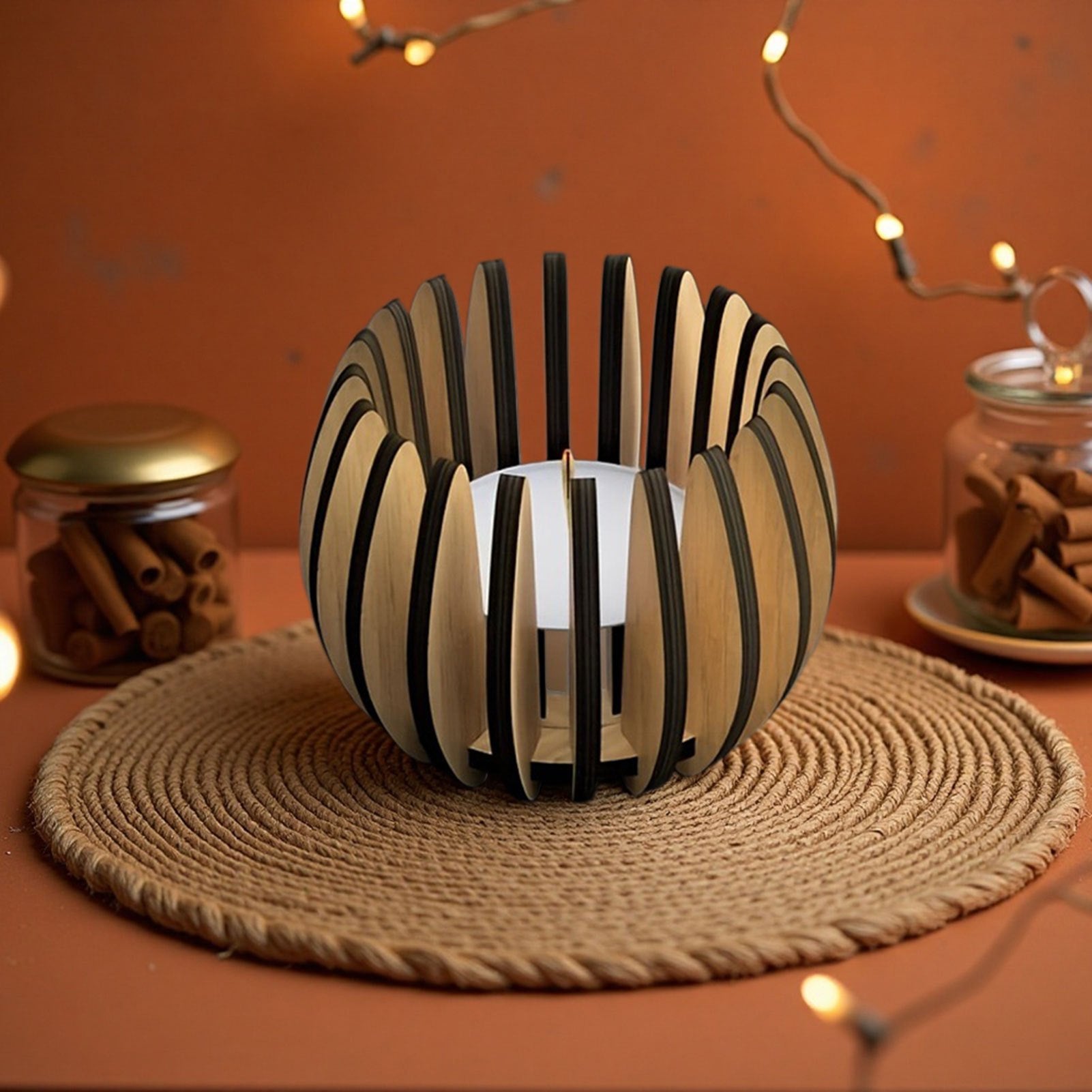 Um Decoração de Suporte de Vela com Junta de Madeira Única, Adequado para Decoração de Mesa, Centros de Mesa Festivos, Apresentando um Design Minimalista, Suporte de Exibição Moderno, Feito de Materiais Duráveis, Base de Vela