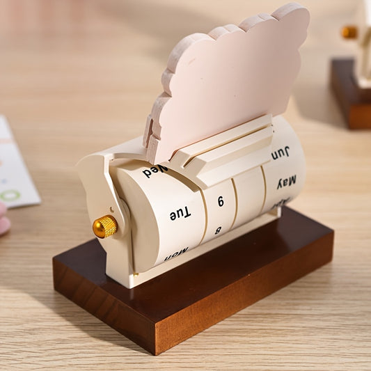 Um Ornamento de Calendário de Aba de Madeira Criativo Personalizável. O Calendário Pode Ser Virado Manualmente para Mudar a Data, o Dia da Semana e o Mês, e Também Tem Funções de Gestão de Tempo de Secretária e Memo. Adequado para Escritórios, Escritórios
