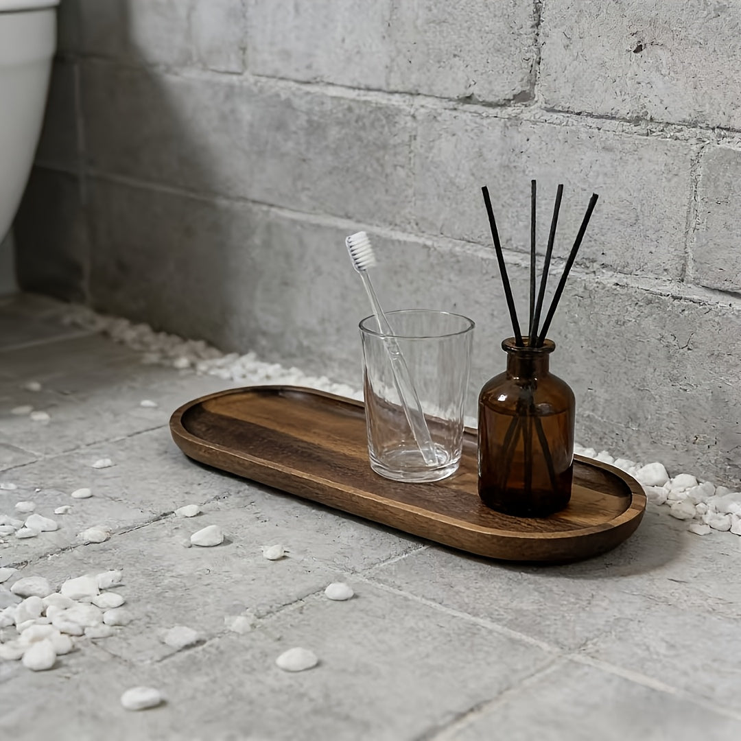 Bandeja de Banheiro, Prato de Armazenamento Retangular/Elíptico, Acessórios de Armazenamento e Organização para Banheiro, Bandeja de Banheiro de Madeira, Porta-Vela/Prato de Decoração para Casa de Aromaterapia, Itens Essenciais para Banheiro, Bandejas de Banheiro