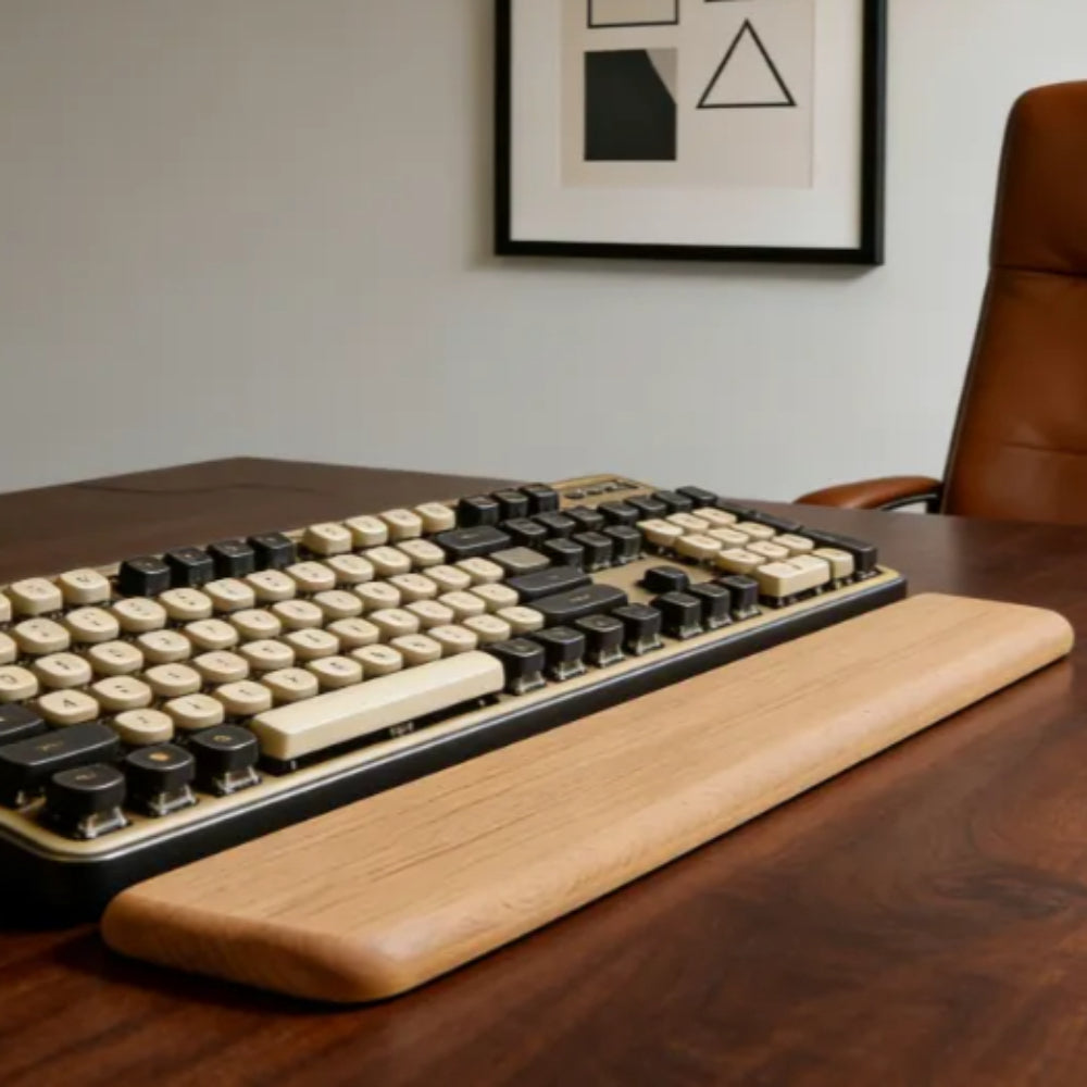 Apoio de Pulso para Teclado de Madeira de Faia 44cm, Mouse Pad e Suporte de Palma Suave e Confortável | 44x8x2cm, Estilo Minimalista para Escritório e Casa