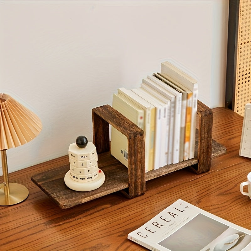 Organizador de Mesa de Madeira Ajustável e Extensível - Prateleira Expansível com Braços e Prateleiras Extensíveis, Suporte para Estante Economizando Espaço para Escritório em Casa, Compatível com Livros, Plantas, Diários, Relógios (Madeira Natural)