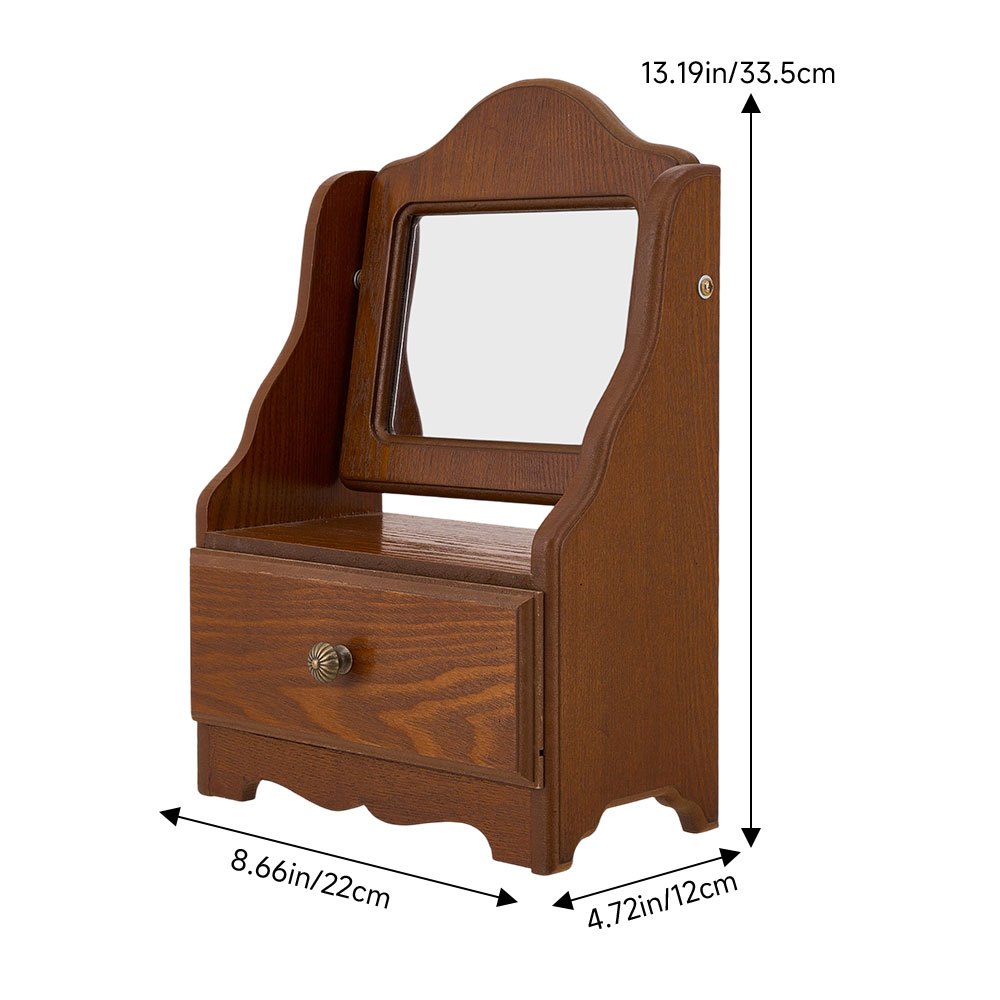 Espelho de Toucador de Madeira com Gavetas, Espelho de Maquiagem Vintage para Quarto, Caixa de Joias Multifuncional com Armazenamento, Caixa de Joias Ajustável para Mesa ou Piso, Ideal para Toucador de Quarto e Decoração de Casa