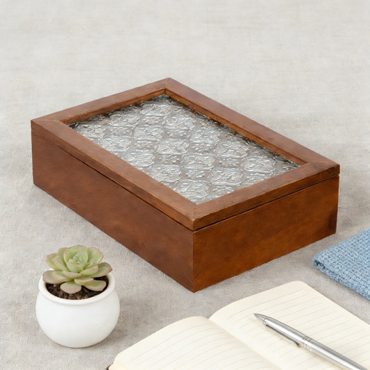 1 peça Caixa de Joias Decorativa Vintage de Madeira Maciça, Caixa de Armazenamento Multiuso para Bugigangas com Tampa de Vidro de Flor de Macieira Silvestre, Organizador de Mesa, Armário, Recipiente para Acessórios Diversos, Caixa de Exibição para Artesanato, Caixas de Presente para Dia dos Namorados e Páscoa, Decoração para Casa e Escritório