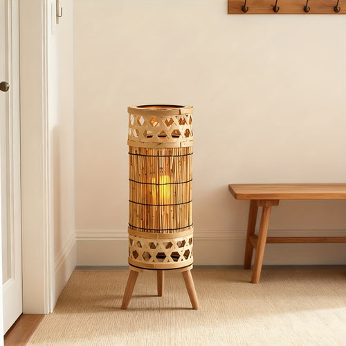 Candeeiro de Pé Vintage em Madeira com Luz de Vela, Candeeiro Decorativo Criativo para Ambiente de Café e Restaurante, Adereços para Arranjos de Centros Comerciais e Hotéis