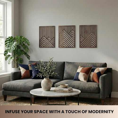 Conjunto de 3 Esculturas de Parede Grandes de Madeira, Modernas, Minimalistas e Retrô - Ripas Horizontais Grossas Adequadas para Decoração de Sala de Estar, Quarto, Escritório - Arte em Painel de Madeira para Aconchego, Fácil Instalação, Destaque Contemporâneo para Casa