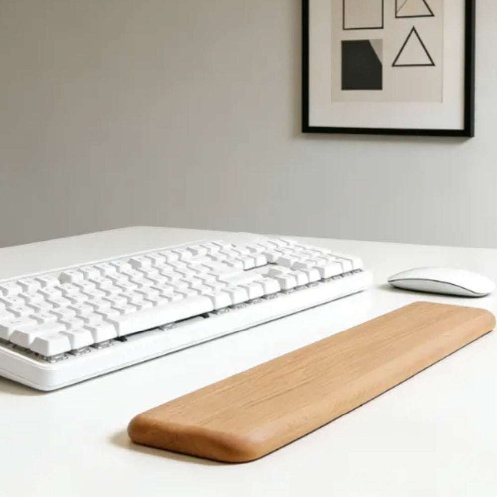 Apoio de Pulso para Teclado de Madeira de Faia 44cm, Mouse Pad e Suporte de Palma Suave e Confortável | 44x8x2cm, Estilo Minimalista para Escritório e Casa