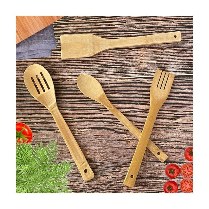Conjunto de 5 Peças de Utensílios de Cozinha em Madeira | Colheres e Espátulas de Cozinha em Bambu Natural | Utensílios de Cozinha Antiaderentes | Presente Perfeito para Cozinheiros Caseiros