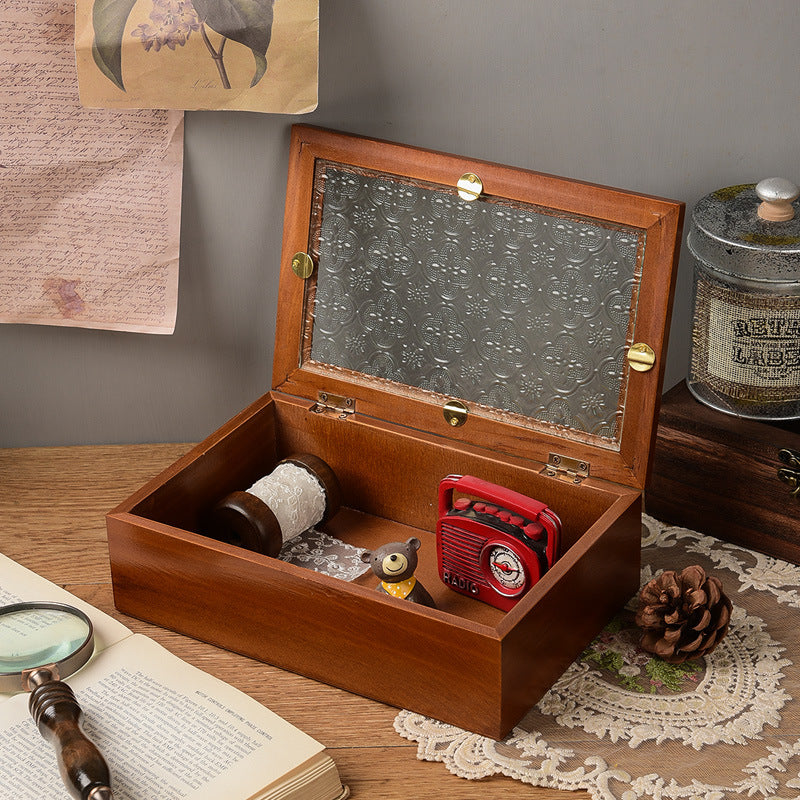 1 peça Caixa de Joias Decorativa Vintage de Madeira Maciça, Caixa de Armazenamento Multiuso para Bugigangas com Tampa de Vidro de Flor de Macieira Silvestre, Organizador de Mesa, Armário, Recipiente para Acessórios Diversos, Caixa de Exibição para Artesanato, Caixas de Presente para Dia dos Namorados e Páscoa, Decoração para Casa e Escritório