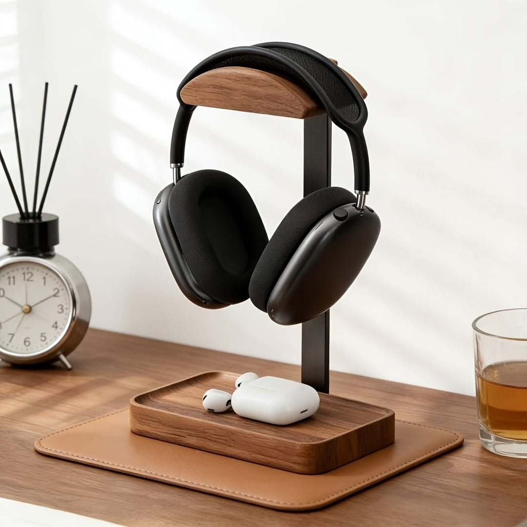 Suporte para Fones de Ouvido em Madeira de Nogueira, Organizador de Mesa, Suporte de Armazenamento para Mesa, Base Antiderrapante, Suporte de Peso Estável, Adequado para a Maioria dos Modelos de Fones de Ouvido, Item Decorativo Charmoso, Ornamento de Mesa de Alta Qualidade, Prateleira de