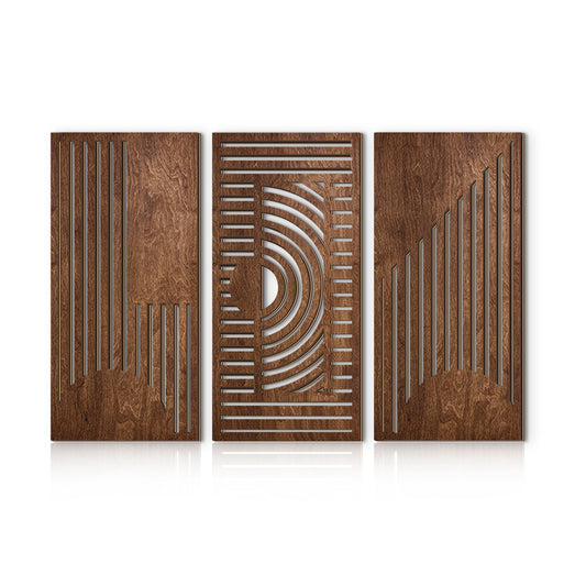 2D Flat - [Aberto] 1 Conjunto de 2 Placas e Ornamentos de Decoração de Parede Retangulares de Madeira Geométrica Nórdica 2D, Ondas Curvas Castanho Escuro com Listras Verticais Geométricas Ocas, Decorações de Parede de Arte de Parede Modernas Minimalistas para Sala de Estar e Quarto