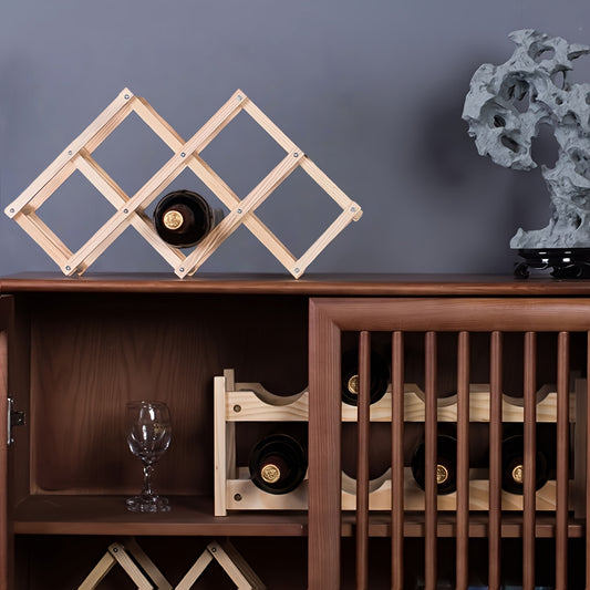 Ornamento para Adega de Vinhos, Prateleira de Vinho em Madeira Maciça, Pequeno Expositor de Armário de Vinho Moderno Minimalista, Adega de Vinho de Madeira com Padrão de Diamante, Expositor de Vinho para Mesa de Jantar, Dobrável, Estável e Durável, Textura de Madeira Natural, Fácil de Dobrar e