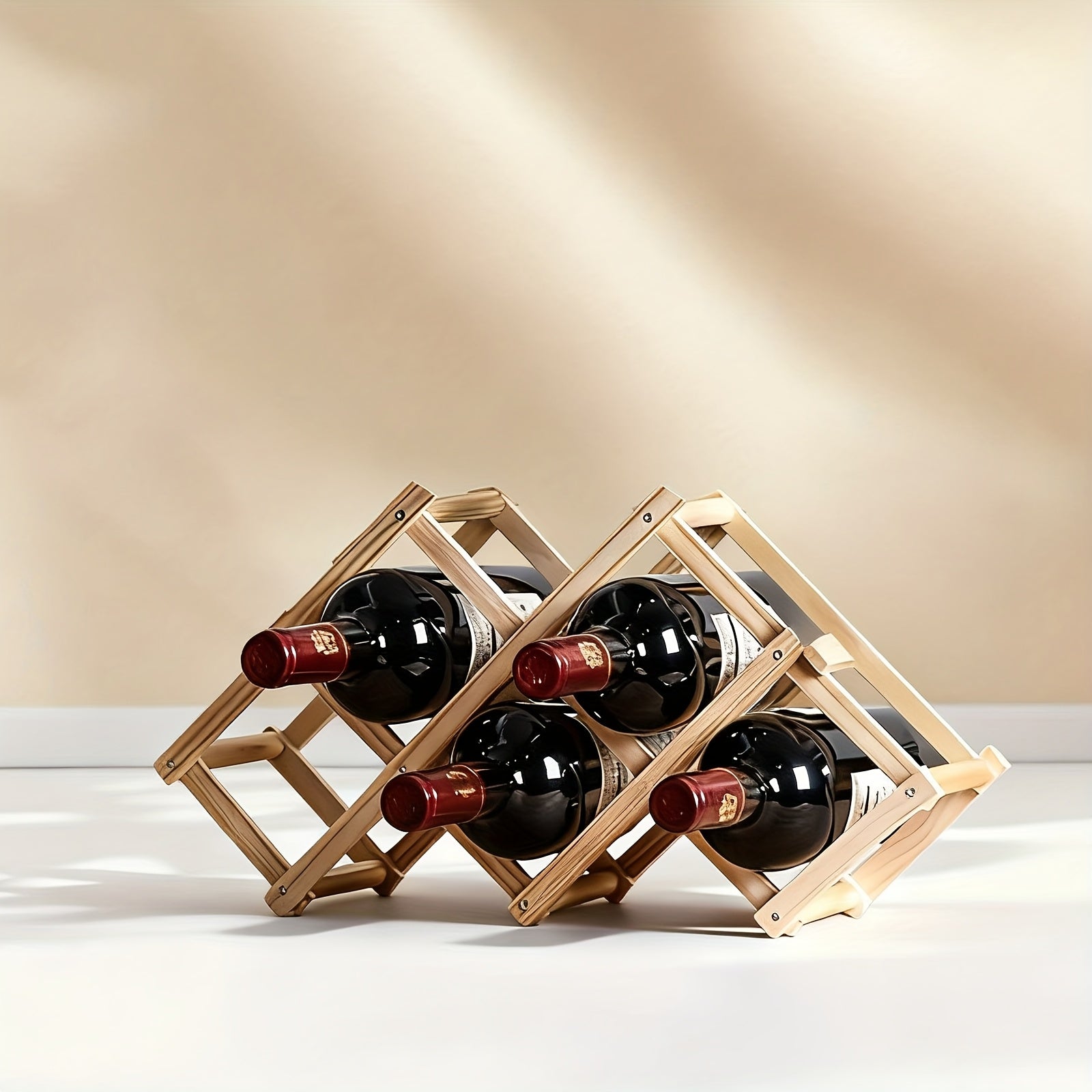 Ornamento para Adega de Vinhos, Prateleira de Vinho em Madeira Maciça, Pequeno Expositor de Armário de Vinho Moderno Minimalista, Adega de Vinho de Madeira com Padrão de Diamante, Expositor de Vinho para Mesa de Jantar, Dobrável, Estável e Durável, Textura de Madeira Natural, Fácil de Dobrar e