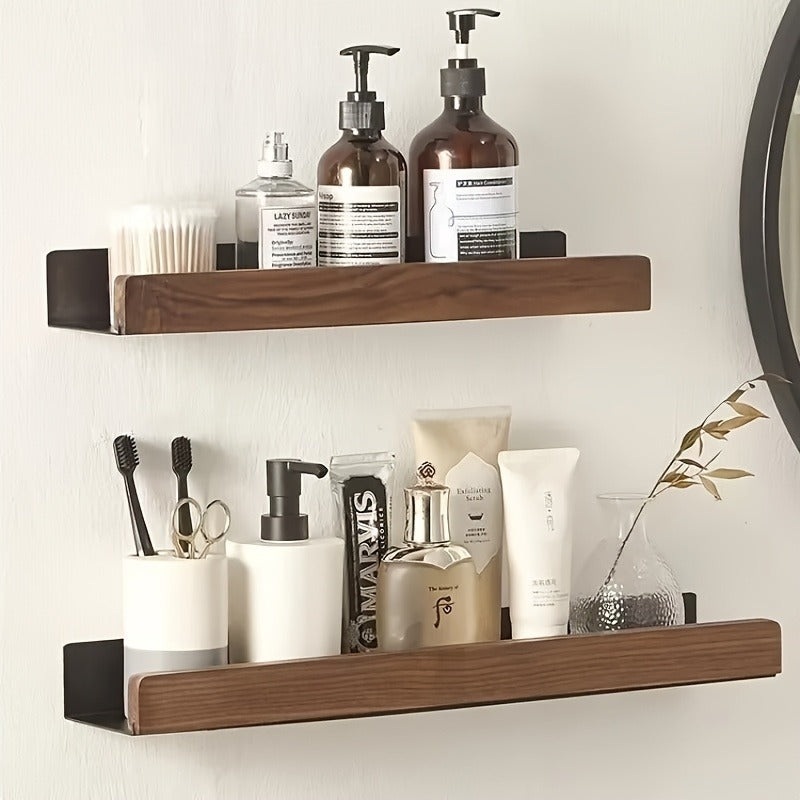 Organizador de Prateleira para Casa de Banho Sem Furos – Sem Necessidade de Furar, Construção Robusta em Madeira Natural, Design que Poupa Espaço, Adequado para Casa de Banho, Cozinha ou Escritório, Ideal para Apartamentos Pequenos e Inquilinos, Estilo Minimalista, Acessório de Casa de Banho