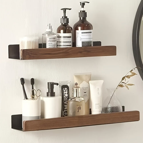Organizador de Prateleira para Casa de Banho Sem Furos – Sem Necessidade de Furar, Construção Robusta em Madeira Natural, Design que Poupa Espaço, Adequado para Casa de Banho, Cozinha ou Escritório, Ideal para Apartamentos Pequenos e Inquilinos, Estilo Minimalista, Acessório de Casa de Banho