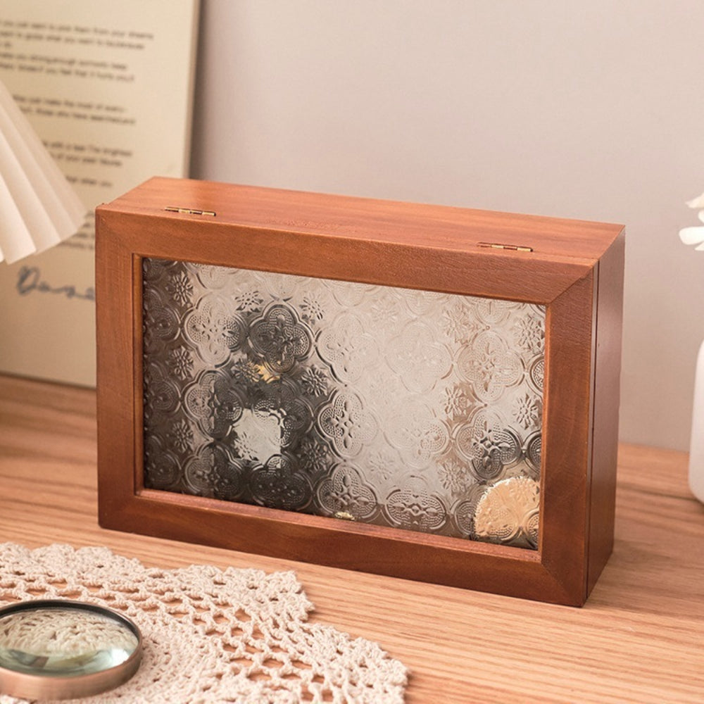 1 peça Caixa de Joias Decorativa Vintage de Madeira Maciça, Caixa de Armazenamento Multiuso para Bugigangas com Tampa de Vidro de Flor de Macieira Silvestre, Organizador de Mesa, Armário, Recipiente para Acessórios Diversos, Caixa de Exibição para Artesanato, Caixas de Presente para Dia dos Namorados e Páscoa, Decoração para Casa e Escritório