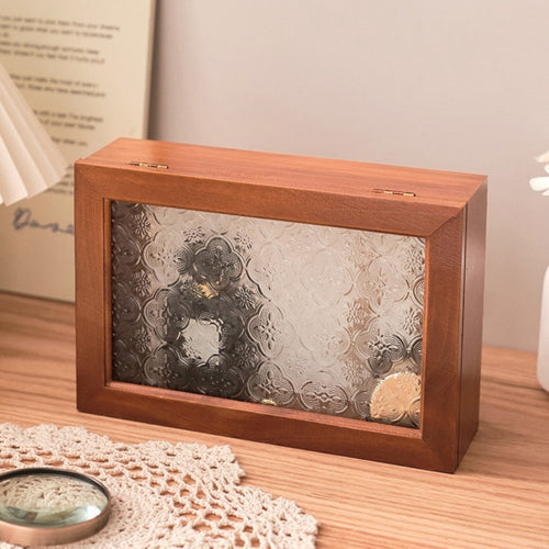 1 peça Caixa de Joias Decorativa Vintage de Madeira Maciça, Caixa de Armazenamento Multiuso para Bugigangas com Tampa de Vidro de Flor de Macieira Silvestre, Organizador de Mesa, Armário, Recipiente para Acessórios Diversos, Caixa de Exibição para Artesanato, Caixas de Presente para Dia dos Namorados e Páscoa, Decoração para Casa e Escritório